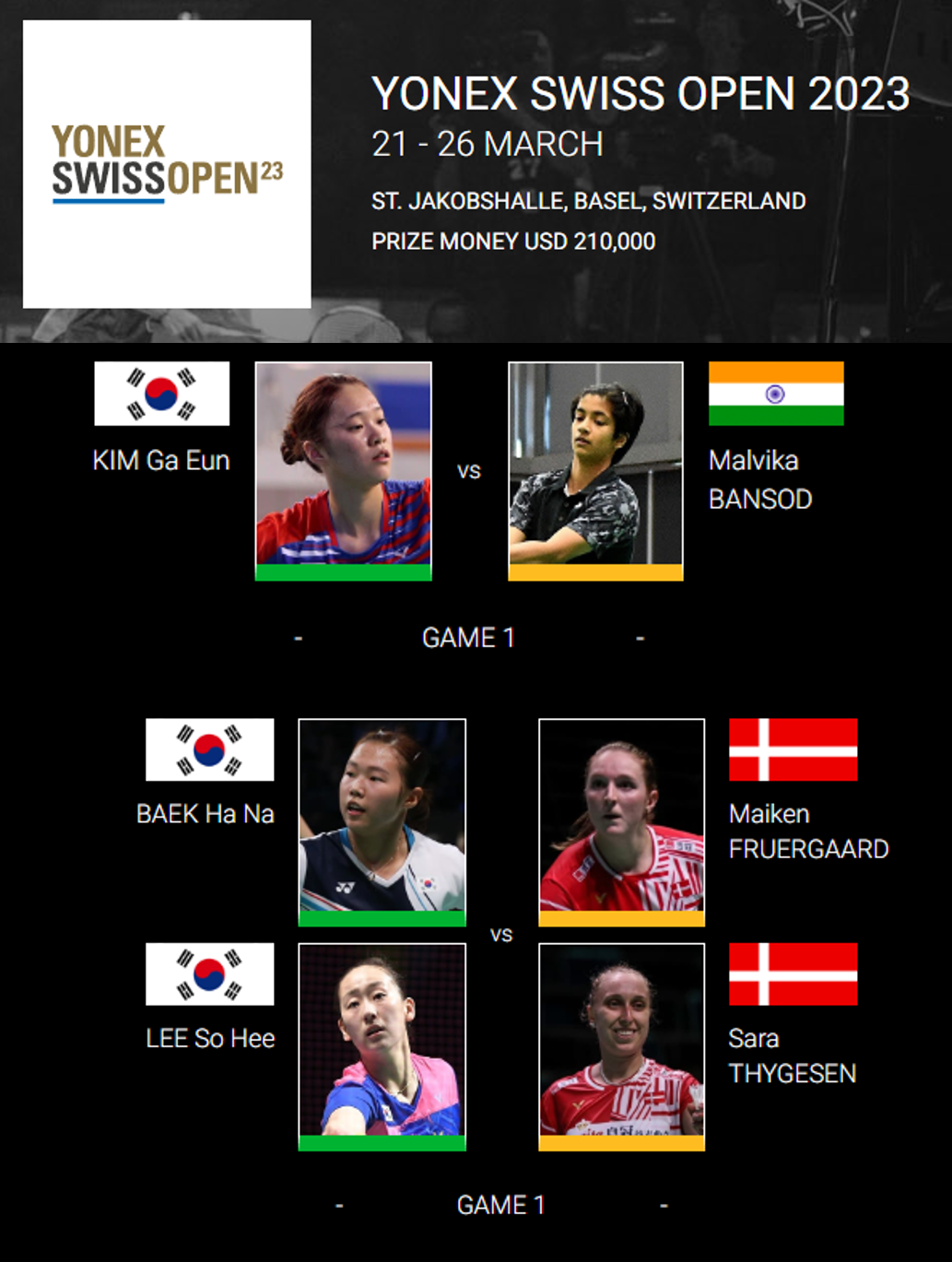 YONEX SWISS OPEN 2023 21 26 MARCH 한국선수 출전 정리